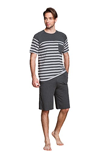 Suntasty Men's Modal Cotton Sleepwear Short Sleeve Pajama Shorts and Top Set(Grey,M,1005M)