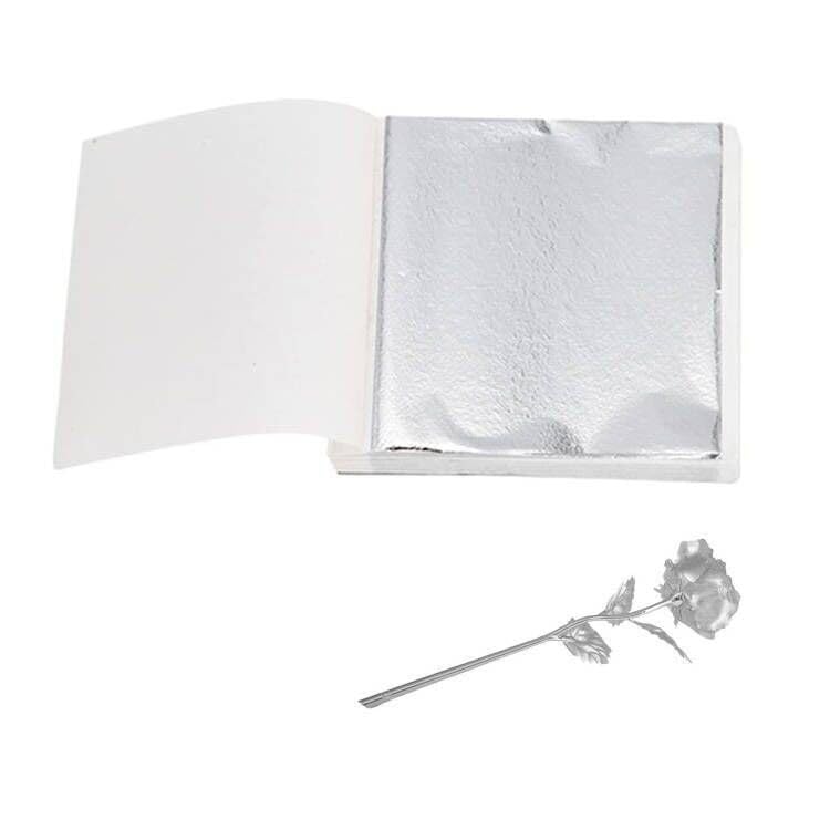 Silver Leaf, Metal Leaf Silver, 100 Pieces Silver Leaf Flakes, Silver Leaf Set, Imitation Silver Leaf, Silver Leaf Imitation, 8.5 x 8 cm, Silver Leaf Crafts, Silver Leaf for Crafts