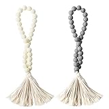 2 Pcs Classic Wood Beads Tassel, 27 Inch White