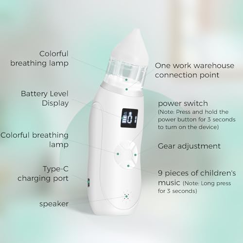 Electric Baby Nasal Vacuum Cleaner with 3 Suction Levels | 2 Sizes of Tips | Lights and Music, Suitable for Newborns and Babies