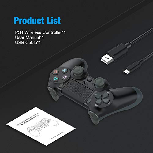 Y-Team Wireless Controller for PS4 Video Game Gamepad Controller with Motors Touchpad Joystick Audio Indicator and USB Cable for Playstation 4/Pro/Slim（Black）