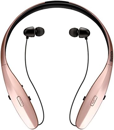 Bluetooth Headphones V4.1 Wireless Headset Neckband Retractable Earbuds Sports Sweatproof Earphones with Mic for iPhone, Android, Other Bluetooth Enabled Devices (Rose Gold)