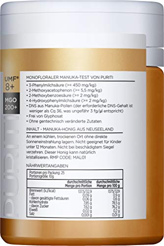 PURITI Manuka Honig MGO 200+ 250g aus Neuseeland mit zertifiziertem Methylglyoxal Gehalt - Laborgeprüft, Direktimport, reines Naturprodukt, frei von Zusatzstoffen – Bild 4
