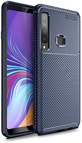 Fablue® Bettle Carbon Fibre Texture Series Shockproof Armor TPU Back Cover Case for Samsung Galaxy A9 (2018) Mobile Phone Cover-Blue