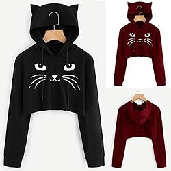 ZJRXM Women's Cat Print Crop Top Sweatshirt Cute