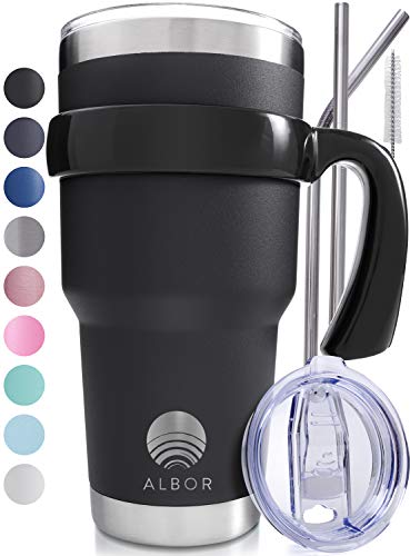 Albor Triple Insulated Stainless Steel Tumbler 30 Oz Black Coffee Travel Mug With Handle - Thumbnail 4