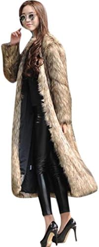 Women's Brown Winter Faux Fur Solid Outerwear Long Sleeve Full-Length Thick Coat XL