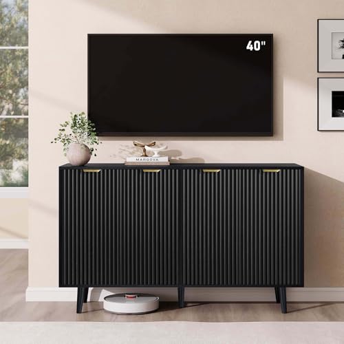 LYNCOHOME Fluted Buffet Cabinet, Sideboard Buffet Cabinet with Storage, Coffee Bar Kitchen Sideboard Cabinet for Living Room, Dining Room, Entryway, Black