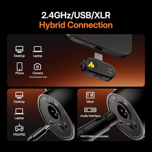 MAONO PD200W Hybrid Micrófono Inalámbrico USB/XLR para PC, Microfono Dinámico de Podcast, Gaming, Streaming, Creación de Contenido y Grabación Vocal en Estudio, con Software y Cancelación de Ruido