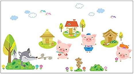 Amazon ケイ ララ ウォールステッカー 童話 三匹のこぶた おしゃれ 壁紙シール ウォールシール はがせる Diy 壁紙 シール ウォールステッカー オンライン通販