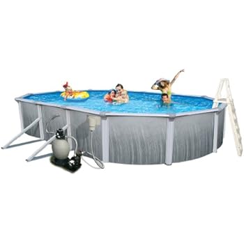 Blue Wave Martinique 21-Feet by 41-Feet Oval 52-Inch Deep 7-Inch Top Rail Metal Wall Swimming Pool Package