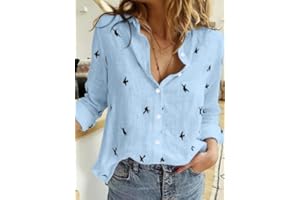 [Long Sleeve Casual Shirt] Bird Print Button Front Shirt, Casual Long Sleeve Shirt for Spring & Fall, Women's Clothing