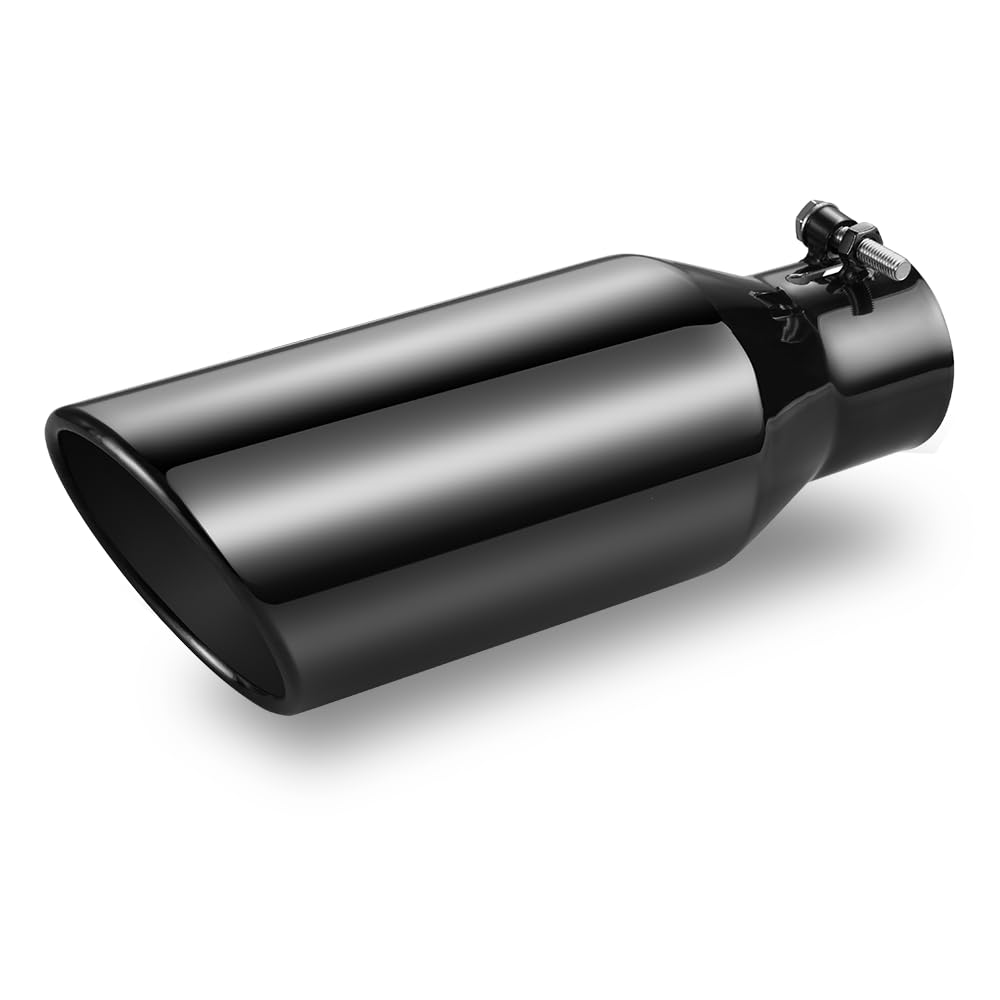 Photo 1 of Autarboor 2.5 Inch Inlet Exhaust Tip, 2.5" Inlet 4" Outlet 12" Overall Length, Chrome-Plated Exhaust Tip, Stainless Steel, Chrome Grey Exhaust Tip, Angle Cut, Bolt On