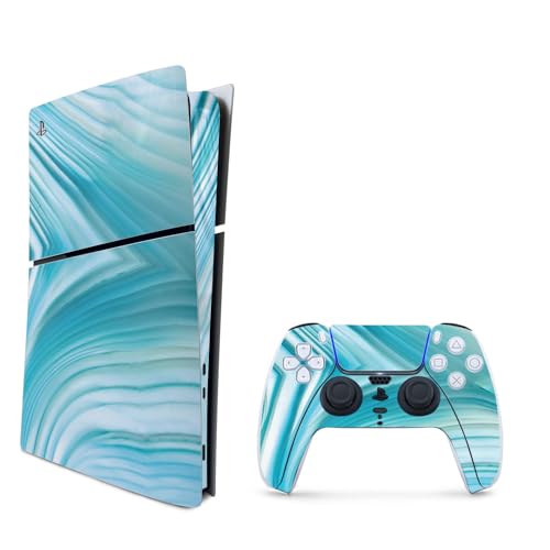 MightySkins Skin Compatible with PlayStation 5 Slim Digital Edition Bundle - Aq…