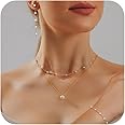HERIER Gold Jewelry Set for Women Dainty 14K Gold Plated Pearl Choker Necklace for Women Pearl Necklace and Earring Set Pearl Drop Earrings Pearl Bracelets Wedding Pearl Jewelry Gift