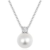 Aleasha 925 Sterling Silver Single Pearl Necklace White Black Pearl Cubic Zirconia Pendant Necklace for Women Wedding Jewelry Gifts