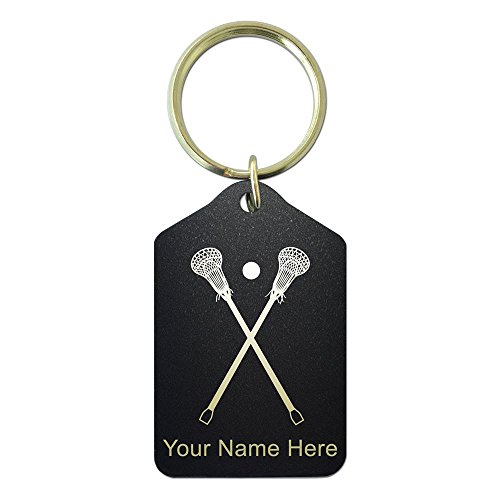 Keychain, Lacrosse Sticks, Personalized Engraving Included (Black Metal) - Thumbnail 2