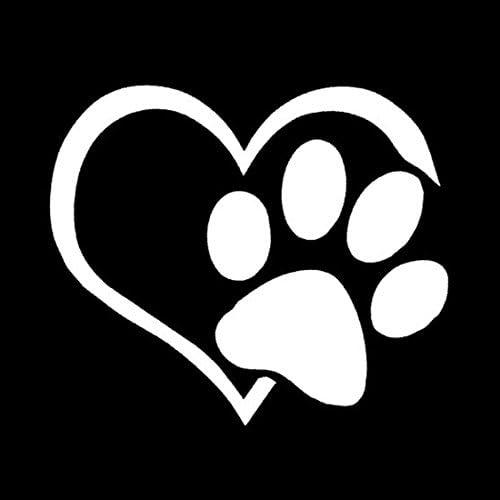 Pet paw print with heart dog cat vinyl decal car window bumper sticker (white)