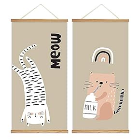 Hanging Poster Cute Cats Theme Wall Decoration for Bedroom Dinning Room Ready to Hang - 18"x36"x2 Panels