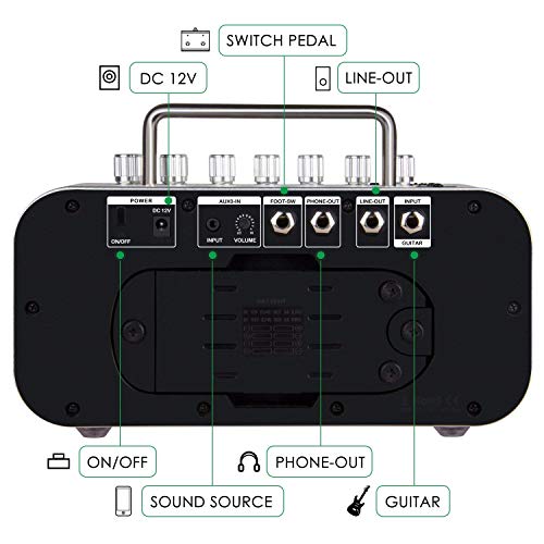 Mugig MA-2 Electric Guitar Amplifier, 10W Amp, 8 Customized Timbre and Effects, Multi-Connection, Built-In Tuner, Dual-Power by AA Batteries or DC12V