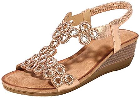 Desirepath Wedge Shoes for Women Open Toe 2019 Summer Elastic Strap Comfort Sandals Low Heels