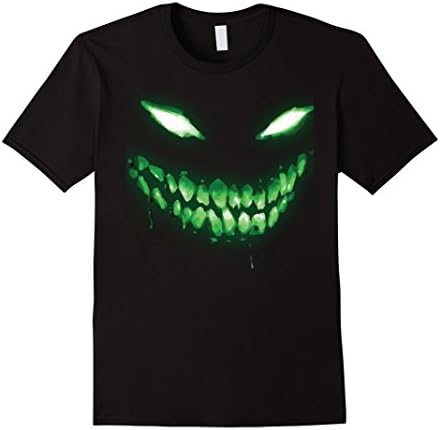 Mens Halloween Shirt Scary Face Halloween Dark Green Glow Shirt 3XL Black