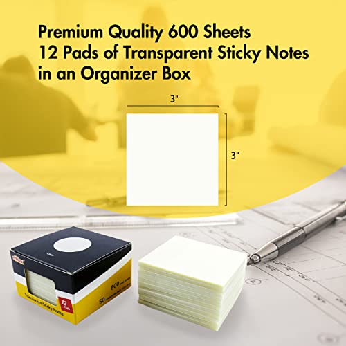 Transparent Sticky Notes, Pack of 12 Pads, Translucent Sticky Notes Set
