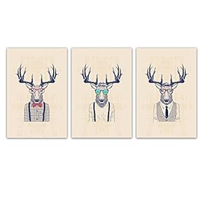 3 Panel Animal Mr Elk with Giant Antler...