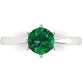 Clara Pucci 14K Solid Gold Engagement Ring for Women | 1 cttw Emerald Round Cut Solitaire | Real White Gold Wedding Ring