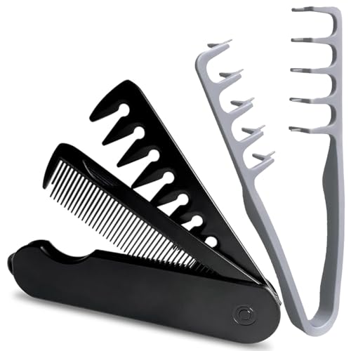 2 Piezas Peine de Textura para Hombre y Mujer, 2 en 1 Peine Plegable Styling Comb y Peine para Peinar Esponjoso, Apto para Todo Tipo de Cabello, Crea una Textura Voluminosa y un Peinado Ondulado