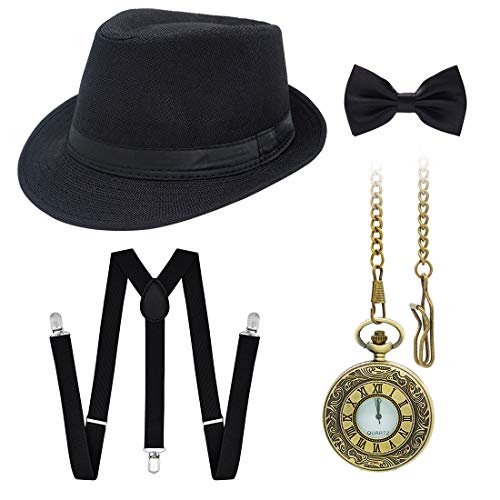 Ziyoot Men's 1920s Accessories Gatsby Gangster Costume Set Gangster Beret Y-Back Suspender - Thumbnail 5