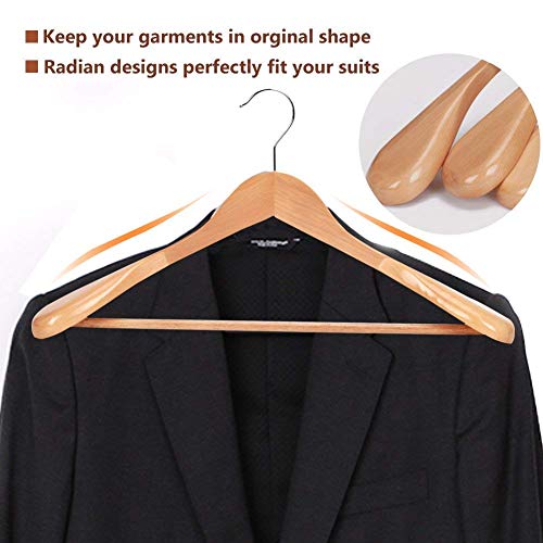 JS HANGER Gugertree Wooden Extra-Wide Shoulder Suit Hangers, Wood Coat Hangers Pant Hangers, Natural Finish, 6-Pack - Thumbnail 5
