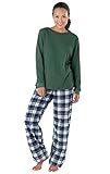PajamaGram Women's Flannel Tartan Plaid Pajamas with Thermal Top
