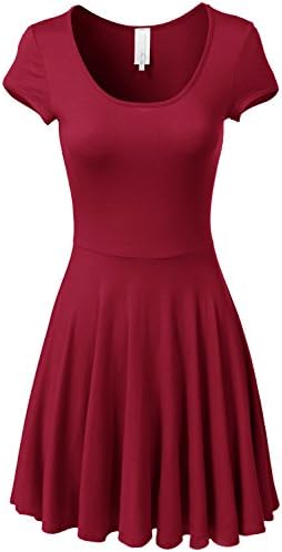 Luna Flower Women's Short Skater Swing Flowy Dress Burgundy Small(GDRW078)