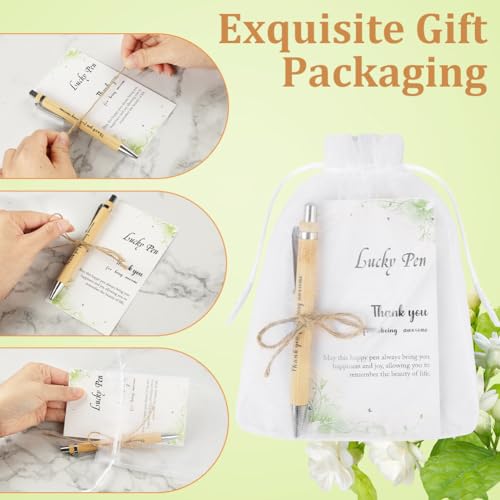 OFFCUP 15 Set Inspirational Pens, Bamboo Pen with Organza Bag Thank You Cards and Jute Twine, Appreciation Gifts for Teachers Staff Employees Colleagues