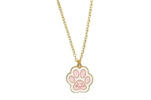 DREUYET Paw Print Necklace for Women Girls Cute Dainty Animal Pendant Necklace Glitter Personalized Colorful Pet Memorial Necklace Dog or Cat Memorial Jewelry Gifts for Cat Mom Animals Lover