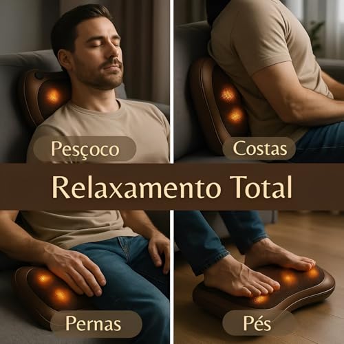 Massageador Shiatsu Elétrico com Aquecimento, Almofada Massageadora 4 Pontos para Alívio Muscular no Pescoço, Costas, Pernas e Pés