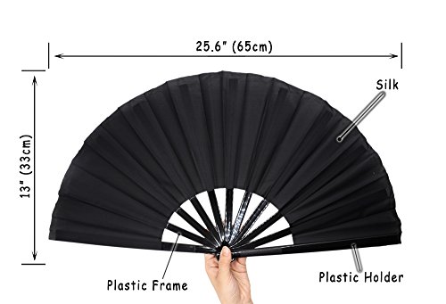 Leehome 13''(33cm) The Tai Ji Hand Held Folding Fans- Chinese/Spanish/Japanese Vintage Retro Fabric Fans For Men Or Women (Black-01)