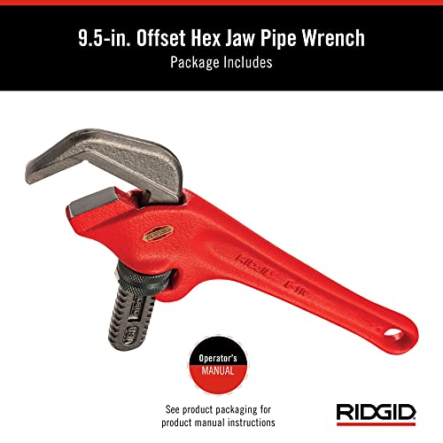 RIDGID 31305 Model E110 9.5" Offset Hex Jaw Pipe Wrench, Red, Made in