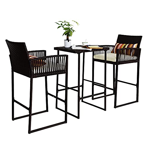 Aura Outdoor 3 Piece Patio Bar Set, Bar Height Bistro Table Set of 3