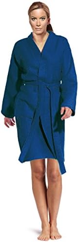 Lightweight Waffle Kimono Robe Short Waffle Kimono Bathrobe Spa Robe Cover Up (Short: Large / One Size, Navy Blue)