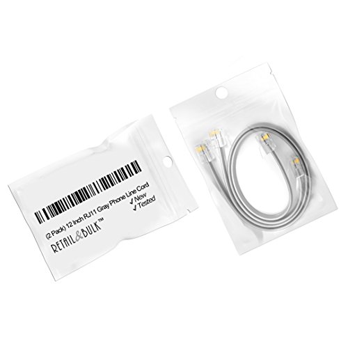 (2 Pack) 1 Foot Modular Telephone Cord, 6P4C RJ11 Plugs, 4 Conductor Wire Phone Line Cable (12 Inches, Gray)