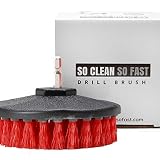 Drill Brush Heavy Duty - Clean Tile & Grout 5X Faster - Spin Away Rust, Soap Scum, Mineral Deposit, Hard Water Stain - 5" Diameter Stiff Red Nylon Bristle with Metal Shaft Attachment