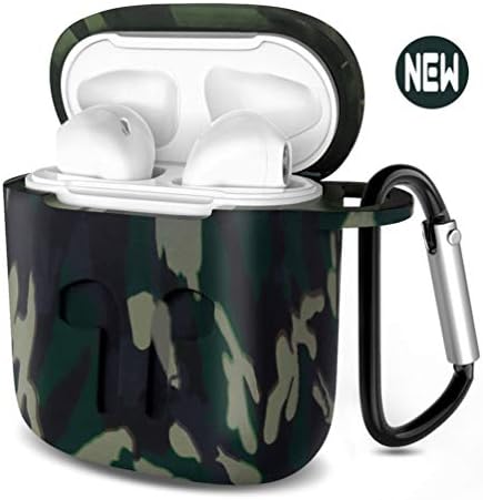 Sophili Premium Silicone AirPods Case Shockproof Protective Case with Anti-Lost Carabiner Compatible with Apple AirPods(Camo Green)