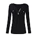EXLURA Women's Tight Front Button Tee Shirt Cotton Blend Tunic Tops - L Black