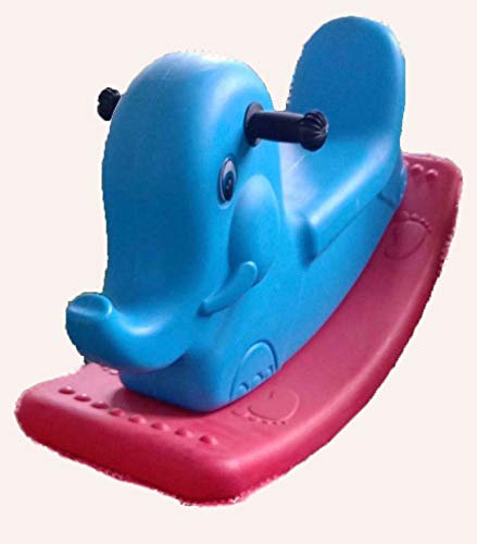 See Saw Kids Seesaw Large Plastic Trio Rocking Outdoor Garden Games Toy (Blue and red elephant)
