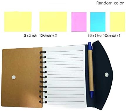 LuluRala Portable Mini 60 Ruled Sheets Spiral Notebook, 4.7" x 6.3" with Ballpoint Pen, Self-Stick Note 100sheet x2 (Button Navy)