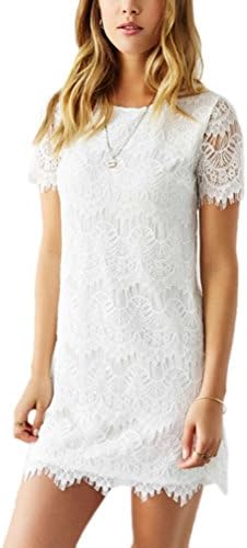 Gressa Women's Sheer Short Sleeve Lace Wave Hem Shift Cocktail Dress White US/6