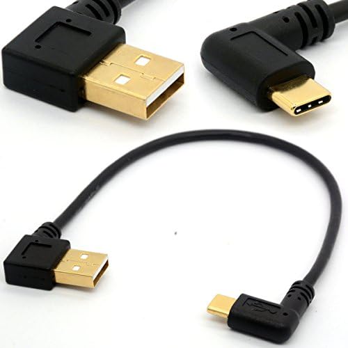 Gold Plated Angled USB C Cable Extension 90 Degree Type C to USB 2.0 Right Angle Male Converter Data Sync Charging USB-C Adapter Cord (90° Type C-2.0 Right)