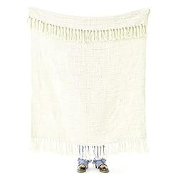 Thick Chunky Cream White Knitted Throw Blanket for